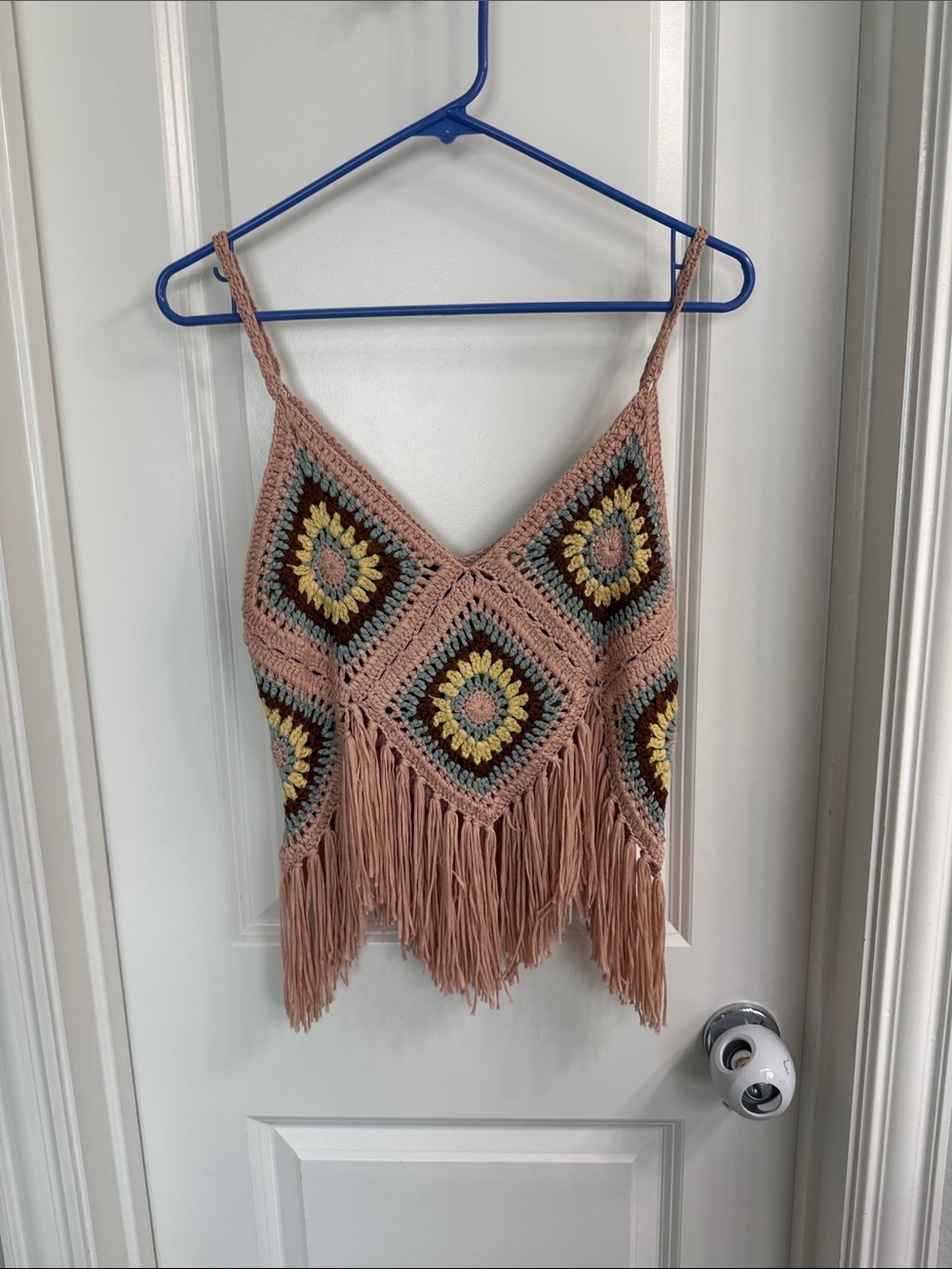 Boho Crochet Fringe Tank Top - Dusty Pink